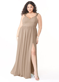 Azazie Cleobella Bridesmaid Dresses Taupe A-Line Sweetheart Lace Chiffon Dress image8