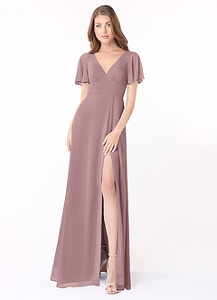Azazie Kimber Bridesmaid Dresses Dusty Rose A-Line Flounce Sleeve Chiffon Dress image1