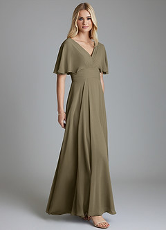 Azazie Pamela Bridesmaid Dresses Willow Green A-Line V-Neck Pleated Chiffon Dress image4