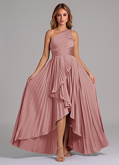 Azazie Lyrica Bridesmaid Dresses Dusty Rose A-Line One Shoulder Stretch Satin Dress image6