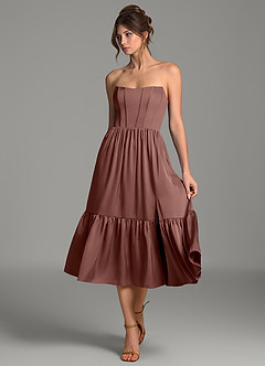 Azazie Delphina Bridesmaid Dresses Espresso A-Line Corset Stretch Satin Convertible Dress image1