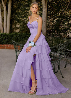 Floralace Lilac Ruffled A-line Prom Dress image2