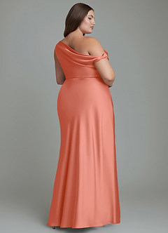 Azazie Emerson Bridesmaid Dresses Salmon Pink Mermaid Off the Shoulder Stretch Satin Dress image9