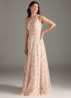Azazie Charlize Jurken voor bruidsmeisjes Jurk van Chiffon met A-Lijn One-Shoulder Roze Varen Bloemen image5