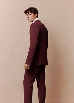 front Savile Burgundy Wool Blend Suit Jacket