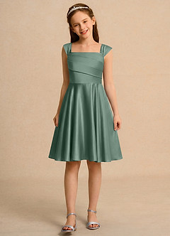 Azazie Budle Girls Formal Flower Girl Dresses Eucalyptus A-Line Pleated Matte Satin Dress image4
