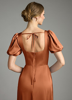 Azazie Fyona Abiti da Damigella Abito A-Line in Raso Elasticizzato Plissettato Rame image8