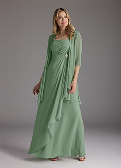 Azazie Weisz Mother of the Bride Dresses Matcha A-Line Square Neckline Pleated Chiffon Dress image1