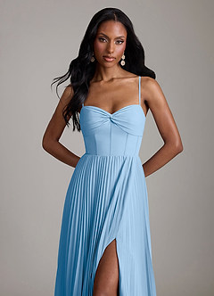 Azazie Akiko Abiti da Damigella Abito A-Line in Chiffon Scollo a Cuore Azzurro Polvere image2