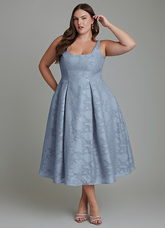 Azazie Amalie Brautjungfernkleider A-Linie Plissee Blumen-Burnout Kleid Staubblau image9