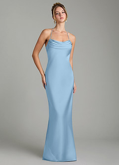 Azazie Mae Bridesmaid Dresses Powder Blue Mermaid Pleated Stretch Satin Dress image1