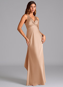 Azazie Hati Vestidos de damas de honor Vestido de Rosa Inglesa de Satén Elástico de Corte Sirena image4