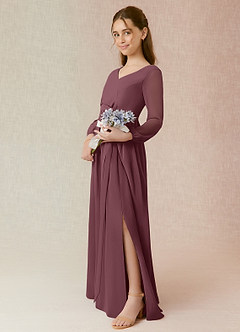 Azazie Angelica Junior Abito A-Line in Chiffon Plissettato Sangria image3