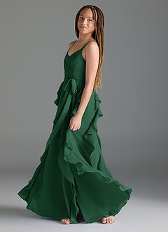 Azazie Peyton Junior Dark Green A-Line V-Neck Cascading Ruffles Chiffon Dress image4