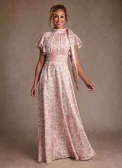 Azazie Lucinda Abiti per la Madre della Sposa Abito A-Line in Floreale Plissettato Rosa Antica Floreale image1