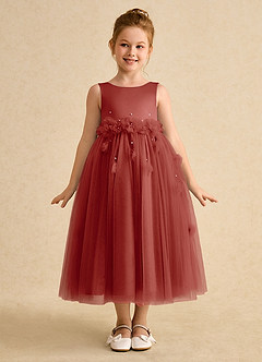 Azazie Lux Flower Girl Dresses Terracotta A-Line Beaded Tulle Dress image5