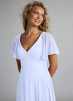 Azazie Induh Robes de demoiselle d'honneur Robe Trapèze en Maille Col en V à volants Lavande image5