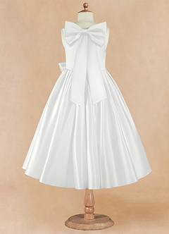 Azazie Bo Peep Flower Girl Dresses Diamond White A-Line Bow Matte Satin Dress image4