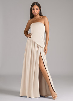 Azazie Adeline Robes de demoiselle d'honneur Robe Trapèze Convertible en Satin extensible Sans bretelle Albâtre Blanc image1