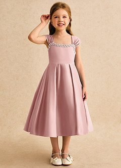 Azazie Yosemite Flower Girl Dresses Rose Gold Ball-Gown Sweetheart Neckline Matte Satin Dress image5