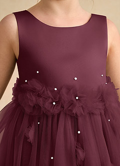 Azazie Lux 플라워 걸 드레스 A라인 구슬 얇실버 명주 그물 발목 길이 드레스 image7