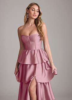 Azazie Faye Bridesmaid Dresses Vintage Mauve A-Line Ruched Stretch Satin Dress image5