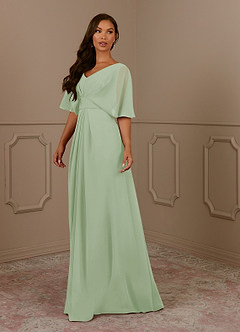 Azazie Oksana Abiti per la Madre della Sposa Abito A-Line in Chiffon con Scollo a V a Pieghe Verde Salvia image1