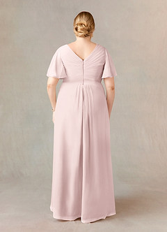 Azazie Morning Glory Final Sale Blushing Pink A-Line V-Neck Ruched Chiffon Dress image6
