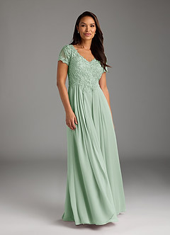 Azazie Dunja Mother of the Bride Dresses Agave A-Line V-Neck Lace Chiffon Dress image3