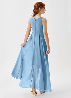 Azazie Lizette Junior Steel Blue A-Line Pleated Chiffon Dress image2