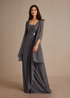 Azazie Clinton Abiti per la Madre della Sposa Abito A-Line in Maglia Plissettato Grigio Acciaio image1
