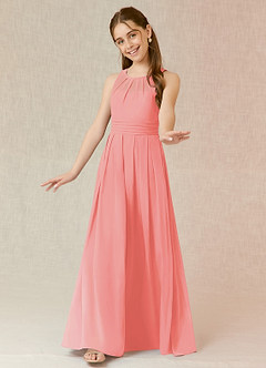 Azazie Bibiane Junior Coral A-Line Pleated Chiffon Dress image4