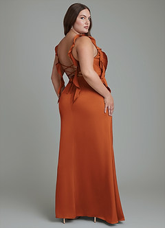 Azazie Jessamine Bridesmaid Dresses Cinnamon Sheath Corset Stretch Satin Dress image9