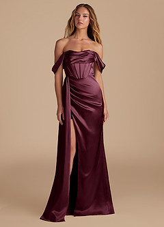 Azazie Amyra Bridesmaid Dresses Cabernet Mermaid Sweetheart Neckline Metallic Satin Convertible Dress image4