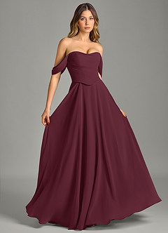 Azazie Chelsey Abiti da Damigella Abito Convertibile A-Line in Chiffon a Spalla Scoperta Cabernet image5