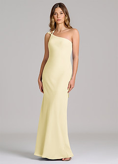 Azazie Monroe 신부 들러리 드레스 쉬스 한쪽 어깨 쉬폰 바닥 길이 드레스 image1