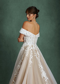 Azazie Becca Robes de mariée Robe Trapèze en Tulle Décolleté en cœur Diamant Nude image6