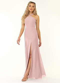 Azazie Rue Brautjungfernkleider A-Linie Halter Chiffon Kleid Puderrosa image5