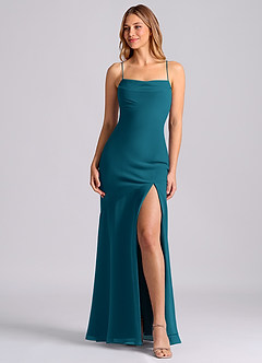 Azazie Grata Bridesmaid Dresses Ink Blue Mermaid Pleated Chiffon Dress image1