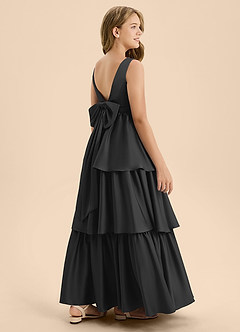 Azazie Meadowyn Junior Abito A-Line in Raso Elasticizzato Fiocco Nero image7