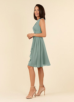 Azazie Theron Mother of the Bride Dresses Silver Sage A-Line V-Neck Pleated Chiffon Dress image3