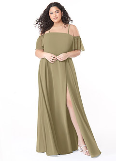 Azazie Sue Robes de demoiselle d'honneur Robe Trapèze Convertible en Mousseline de soie Épaule décolletée Vert Mousse image6