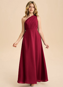 Azazie Phaedra Junior Burgundy A-Line Pleated Chiffon Dress image7