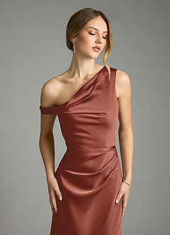 Azazie Emerson 신부 들러리 드레스 인어 오프 더 숄더 스트레치 새틴 발목 길이 드레스 image2