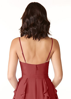 Azazie Peyton Bridesmaid Dresses Rust A-Line Ruched Chiffon Dress image3