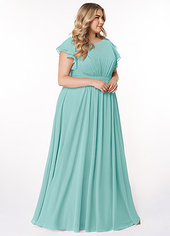 Azazie Daphne Modest Bridesmaid Dresses A-Line Ruffled Chiffon Floor-Length Dress image4