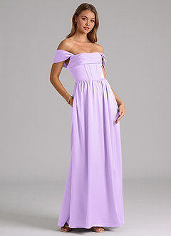 Azazie Hattie Bridesmaid Dresses Lilac A-Line Corset Stretch Satin Dress image4