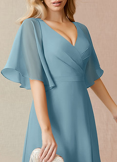 Azazie Cierra Robes de demoiselle d'honneur Robe Trapèze en Mousseline de soie Col en V Bleu Maussade image7