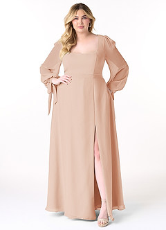 Azazie Leonia Bridesmaid Dresses English Rose A-Line Long Sleeve Chiffon Dress image11