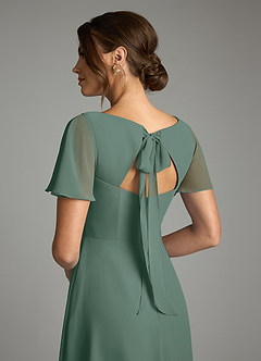 Azazie Kimber Bridesmaid Dresses Sea Moss A-Line Flounce Sleeve Chiffon Dress image8